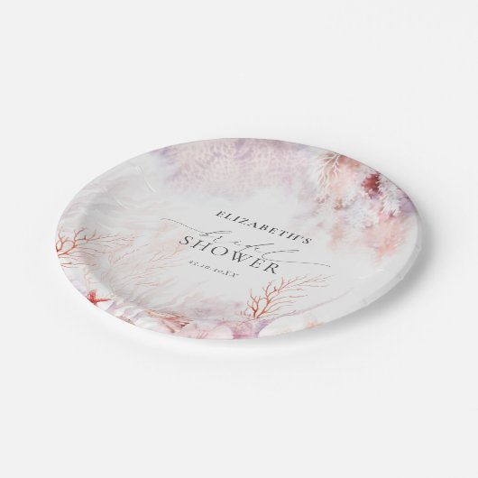 Stofblauw en blozende roze Flora bruidsfeestje Papieren Bordje (Gekanteld)