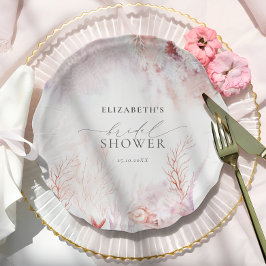 Stofblauw en blozende roze Flora bruidsfeestje Papieren Bordje