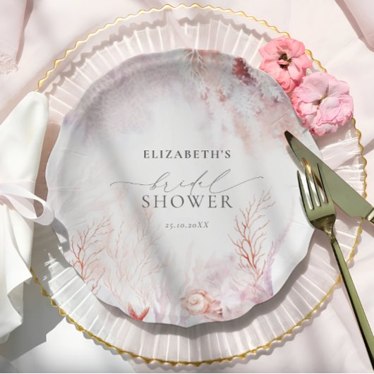 Stofblauw en blozende roze Flora bruidsfeestje Papieren Bordje