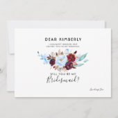 Stofblauw en bordeauxrood Wil je mijn bruidsmeisje Kaart (Voorkant)