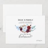 Stofblauw en bordeauxrood Wil je mijn bruidsmeisje Kaart (Voorkant / Achterkant)