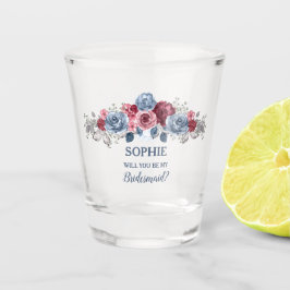 Stofblauw en bordeauxrood: word je bruidsmeisje? shot glas