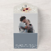 Stofblauw en Burgundy Trouw QR-code All In One Uitnodiging (Buitenkant)