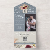 Stofblauw en Burgundy Trouw QR-code All In One Uitnodiging (Binnen)