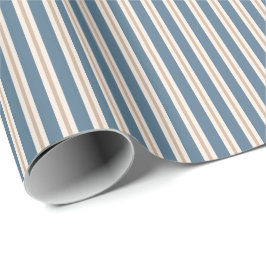 Stofblauw en Crème Tikken Strepen Patroon Cadeaupapier