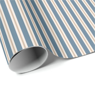 Stofblauw en Crème Tikken Strepen Patroon Cadeaupapier