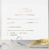 Stofblauw en echt goudkleurig folie monogram trouw all in one uitnodiging