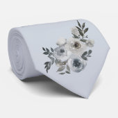 Stofblauw en grijs bloem overhemd vader van de bru stropdas (Opgerold)