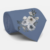 Stofblauw en grijs bloemmotief Vader van de Bruide Stropdas (Opgerold)