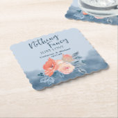 Stofblauw en koraalroze waterverf bloemige bruilof kartonnen onderzetters (Gebogen)