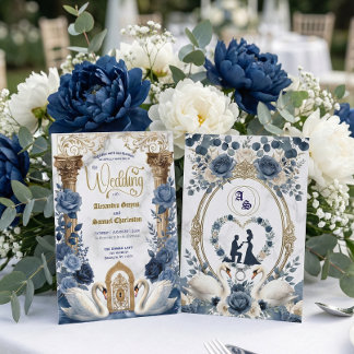 Stofblauw en marine botanische tuin bruiloft kaart