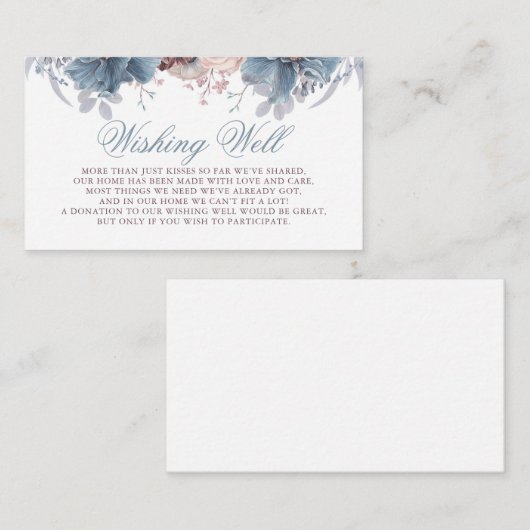 Stofblauw en mauve wensenput informatiekaartje (Voorkant / Achterkant)