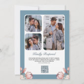 Stofblauw en Roze Bloemencode QR Wedding Kaart (Achterkant)
