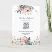 Stofblauw en roze bloemencode trouw-QR (Achterkant)