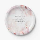Stofblauw en roze blozende flora bruidsdouche papieren bordje (Voorkant)