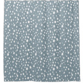 Stofblauw en witte abstracte stippen douchegordijn (Voorkant)