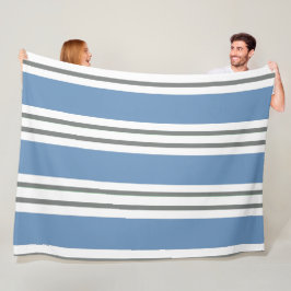 Stofblauw en Witte Kuststrepen Fleece Deken
