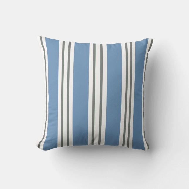 Stofblauw en Witte Kuststrepen Kussen (Voorkant)