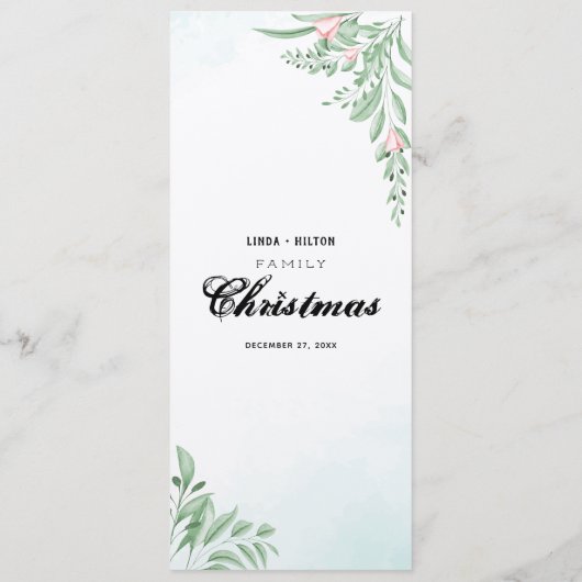 Stofblauw Eucalyptus Familie Kerst Dinner Menu (Achterkant)