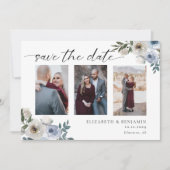 Stofblauw Foto Bruiloft Save the Date Elegant  (Voorkant)