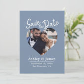 Stofblauw Foto Modern Schrift Save the Date (Staand voorkant)