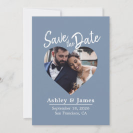 Stofblauw Foto Moderne Script Bewaar de Datum Save The Date