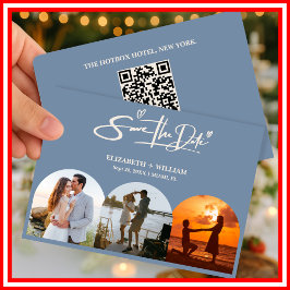 Stofblauw | Foto QR Code Elegante Minimalist Save The Date