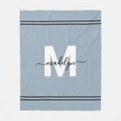 Stofblauw gepersonaliseerde naam monogram fleece deken (Voorkant)