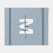 Stofblauw gepersonaliseerde naam monogram fleece deken (Voorkant (Horizontaal))