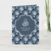 Stofblauw Geplooid Patroon QR Code Moslim Trouwdag (Voorkant)