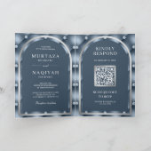 Stofblauw Geplooid Patroon QR Code Moslim Trouwdag (Binnen)