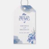 Stofblauw Goud Glitters Elegante Rustieke Bruiloft Cadeaulabel (Voorkant)