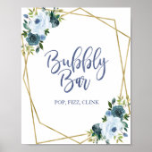 Stofblauw Gouden Bloemenschildering Waterverf Borr Poster (Voorkant)