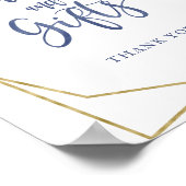 Stofblauw gouden bloemkaarten en cadeaus bord poster (Hoek)