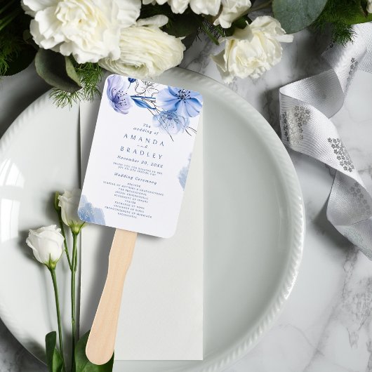 Stofblauw & Gouden Glitter Bloem Bruidsprogramma's Handwaaier