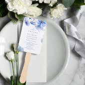 Stofblauw & Gouden Glitter Bloem Bruiloftsprogramm Handwaaier