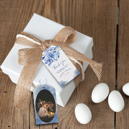 Stofblauw Gouden Glitters Landelijke Dankjewel Cad Cadeaulabel