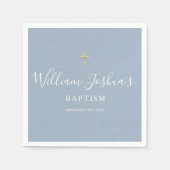 Stofblauw Gouden Kruis Doop Christening Servet (Voorkant)