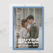 Stofblauw & Grijs Nieuwgetrouwd Kerstmis Feestdagenkaart (Voorkant)