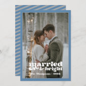 Stofblauw & Grijs Nieuwgetrouwd Kerstmis Feestdagenkaart (Voorkant / Achterkant)