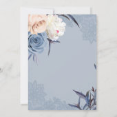 Stofblauw grijs & perzik bloemenslinger bruiloftsd kaart (Achterkant)