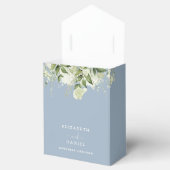 Stofblauw groen bloemhart script bruiloft bedankdoosjes (Geopend)