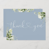 Stofblauw groen bloemmotief elegante script hart bedankkaart (Voorkant / Achterkant)