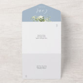 Stofblauw groen script monogram trouw all in one uitnodiging (Buitenkant)