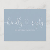 Stofblauw Hart Script Lied Verzoek RSVP Uitnodiging Briefkaart (Voorkant)