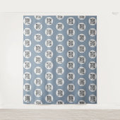 Stofblauw herhalend bedrijfslogo wandkleed (Voorkant)