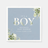 Stofblauw Het Is Een Jongen Groene Letter Baby Sho Servet (Voorkant)