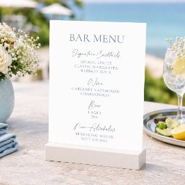 Stofblauw huwelijksbarmenu kaart