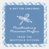 Stofblauw Kerstvakantie Eten Cadeau Vierkante Sticker (Voorkant)