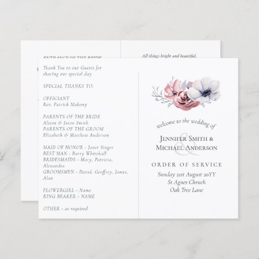 Stofblauw koraal bloemig huwelijksprogramma budget (Voorkant / Achterkant)